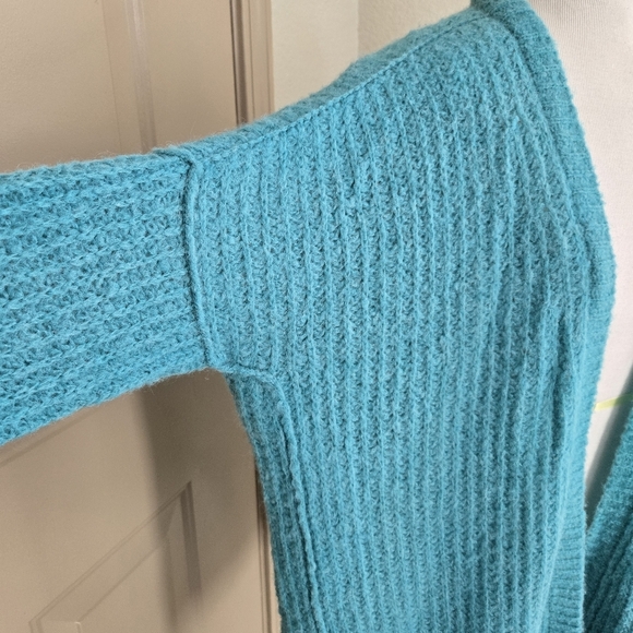 Free People alpaca blend knit cardigan turquoise M - Picture 3 of 7